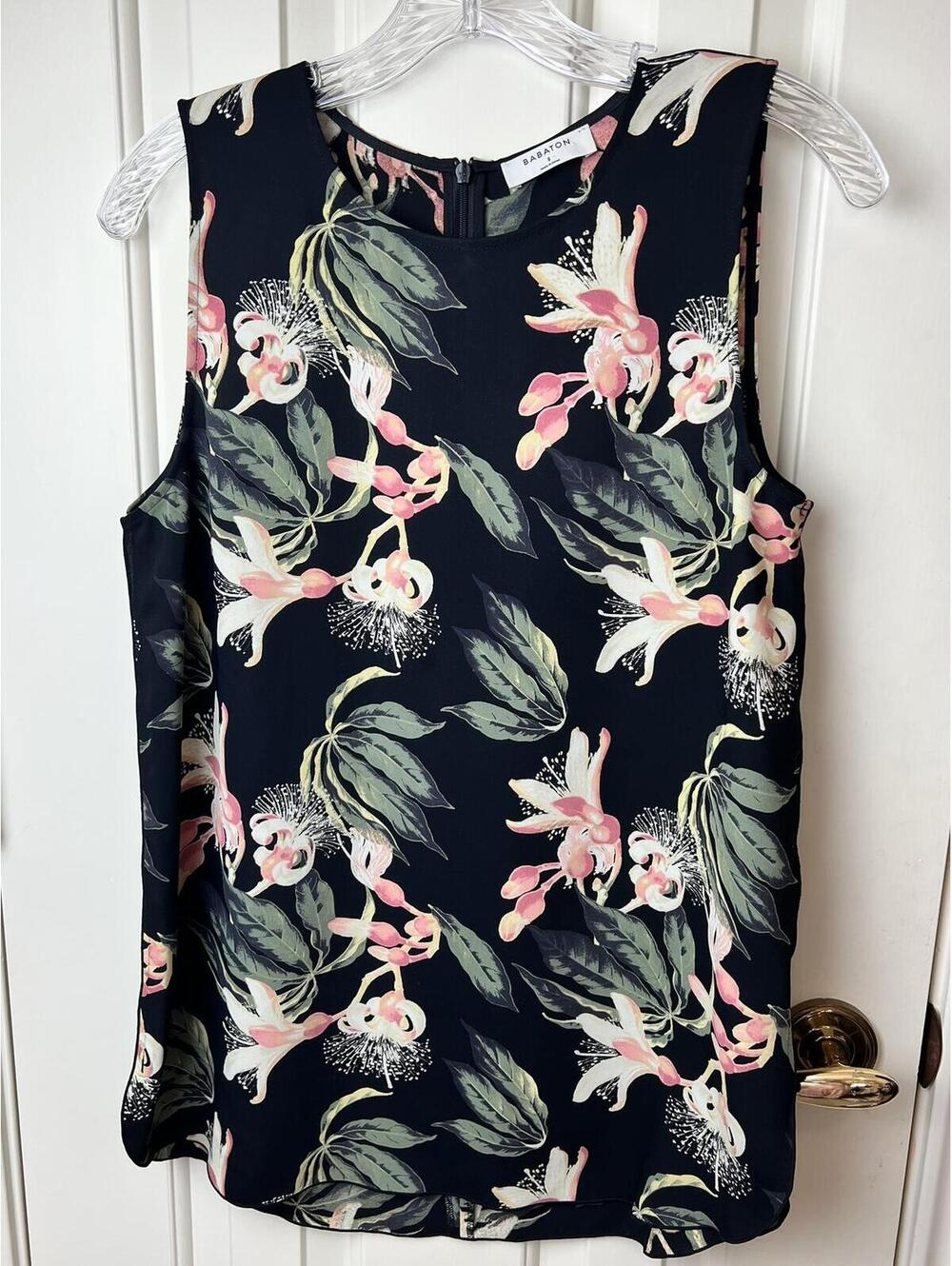 Moody, Dark Floral Aritzia Babaton Sleeveless Tank, Sz Small, Botanical Chic